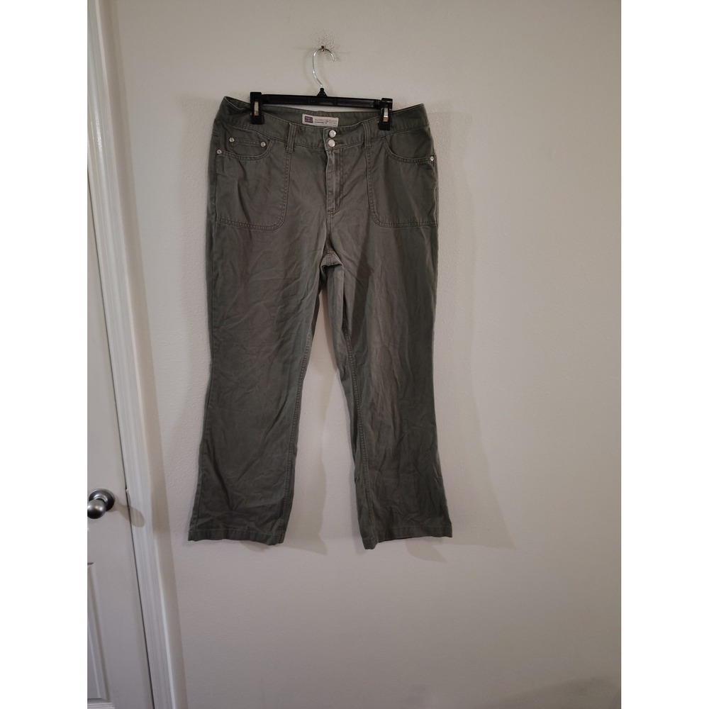Faded Glory Womens Olive Green‎ Utility Pants Cotton Straight Leg Size 16